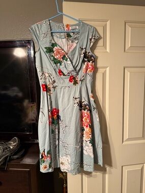 Floral Wrap-Front Light Blue Midi Dress
